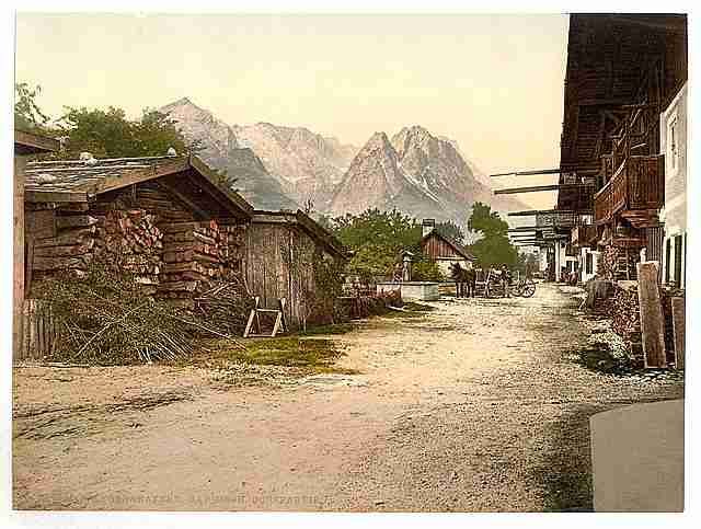 Vintage Village street Garmisch Upper Bavaria A4 Photo Print