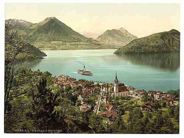 Vintage Vitznau and Rigibahn Lake Lucerne A4 Photo Print