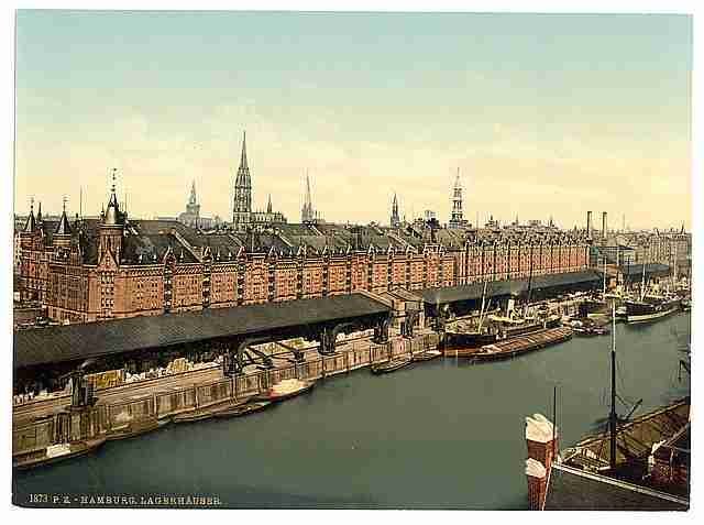 Vintage Warehouses at docks Hamburg A4 Photo Print