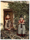 Vintage Welsh spinners and spinning wheel A4 Photo Print