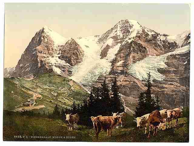 Vintage Wengern Monch and Eiger Bernese Oberland A4 Photo Print