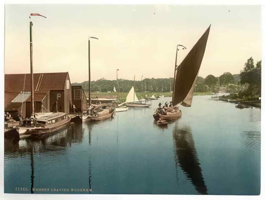 Vintage Wherry Leaving Wroxham England A4 Photo Print