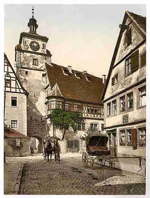 Vintage White Tower Rothenburg Bavaria A4 Photo Print