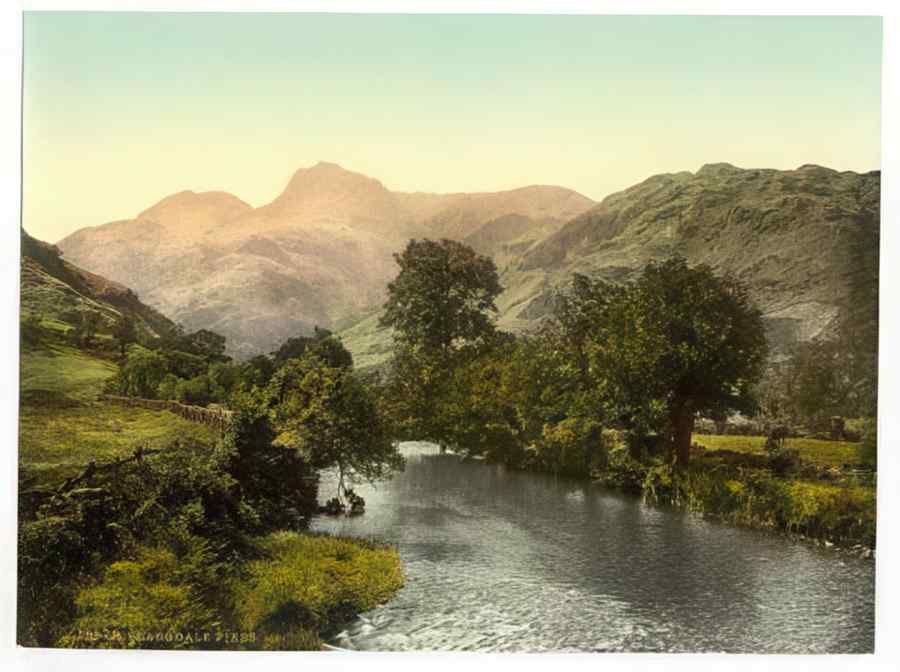 Vintage Windermere Langdale Pikes Lake District England A4 Photo Print
