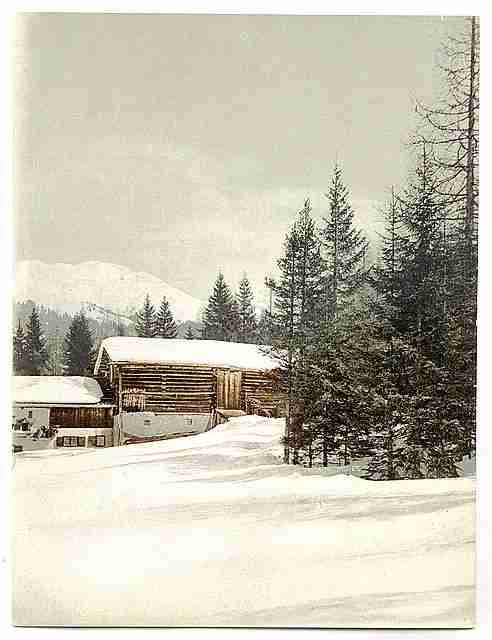 Vintage Winter scene with log structure Grisons A4 Photo Print