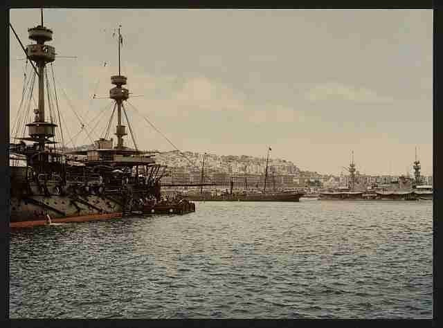 Vintage With war ships Algiers A4 Photo Print