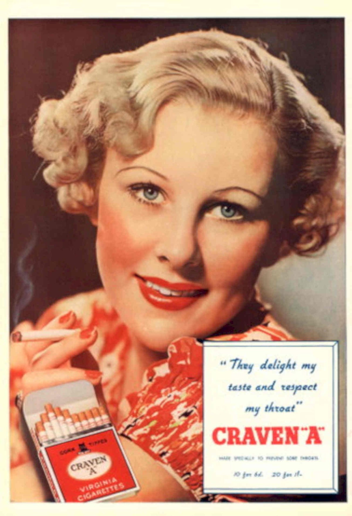 Vintage Woman Cigarette 1 1930s Vintage Retro Advert Poster