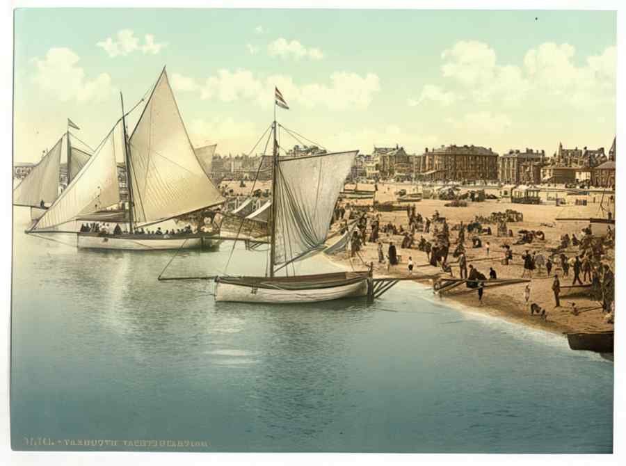 Vintage Yachts Starting Yarmouth England A4 Photo Print