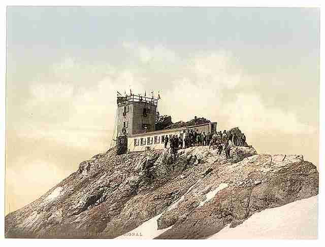 Vintage Zugspitze with signal station Upper Bavaria A4 Photo Print