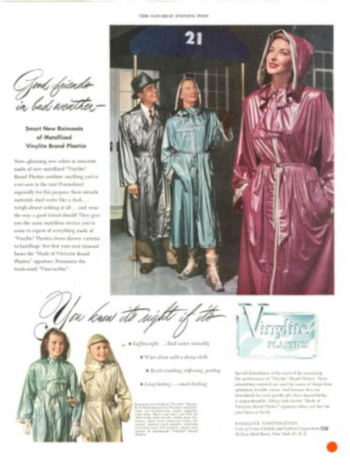 Vinylite Raincoats Family 1940s Vintage Retro Advert Poster