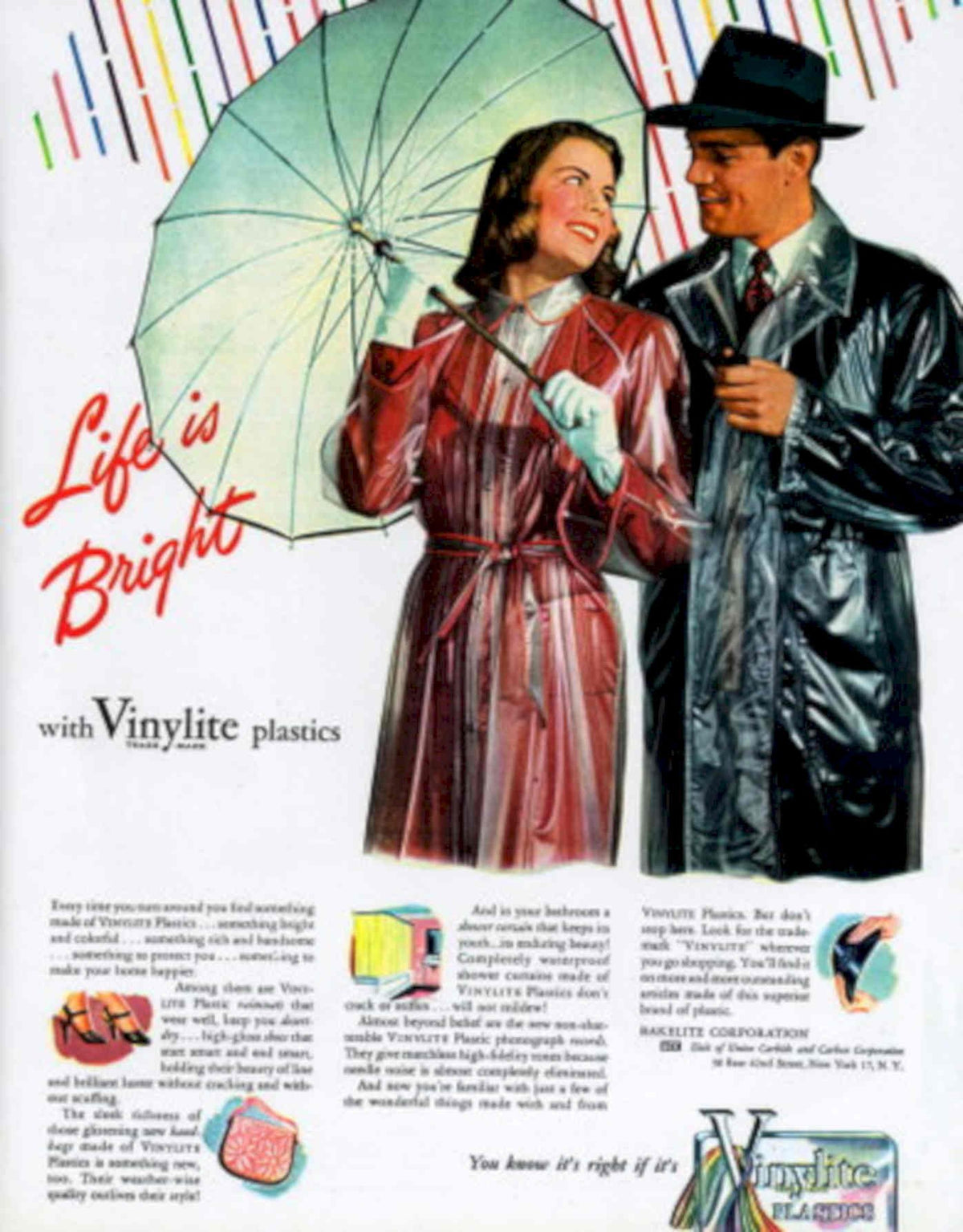 Vinylite Raincoats Umbrellas 1940s Vintage Retro Advert Poster