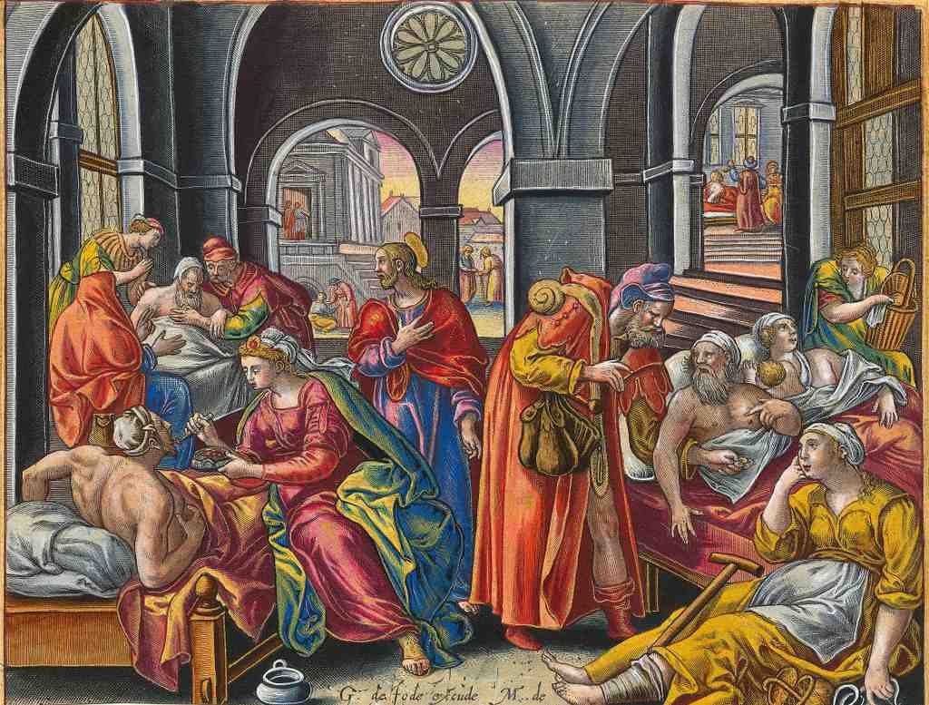 Visiting The Sick 16thc Vintage A4 Photo Print