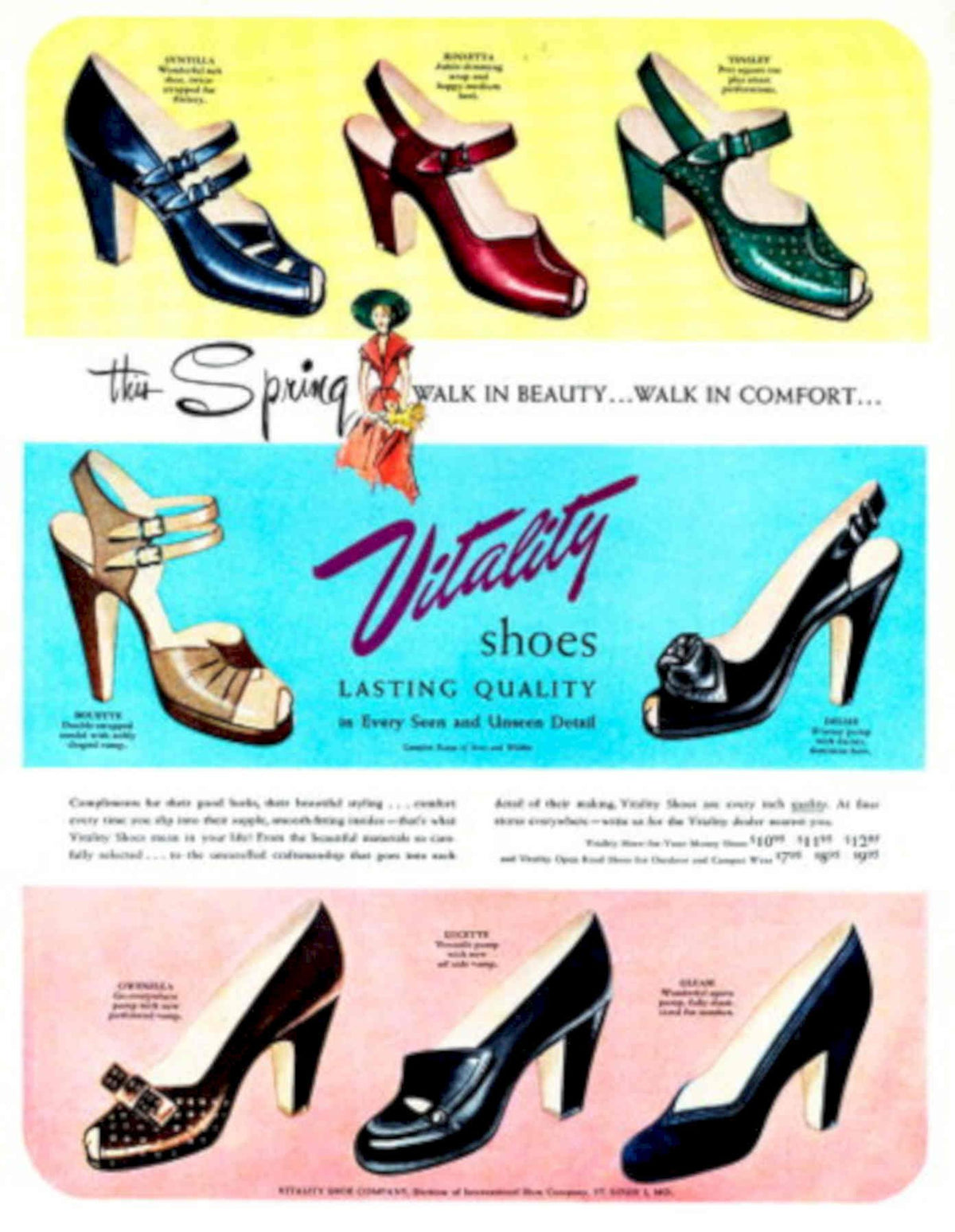 Vitality Shoes Spring 1950s Vintage Retro Advert Poster