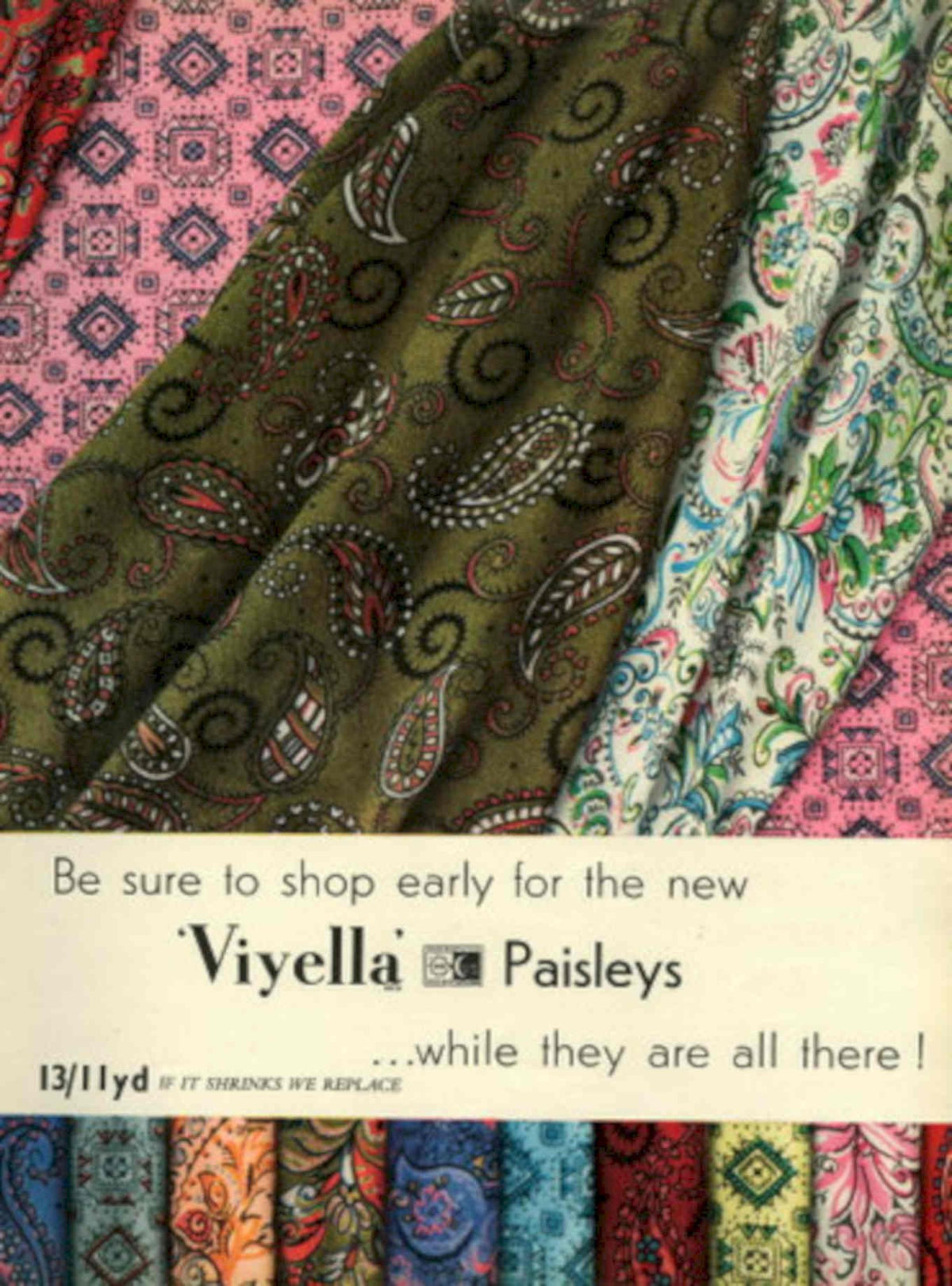 Viyella Paisleys Patterns 1950s Vintage Retro Advert Poster