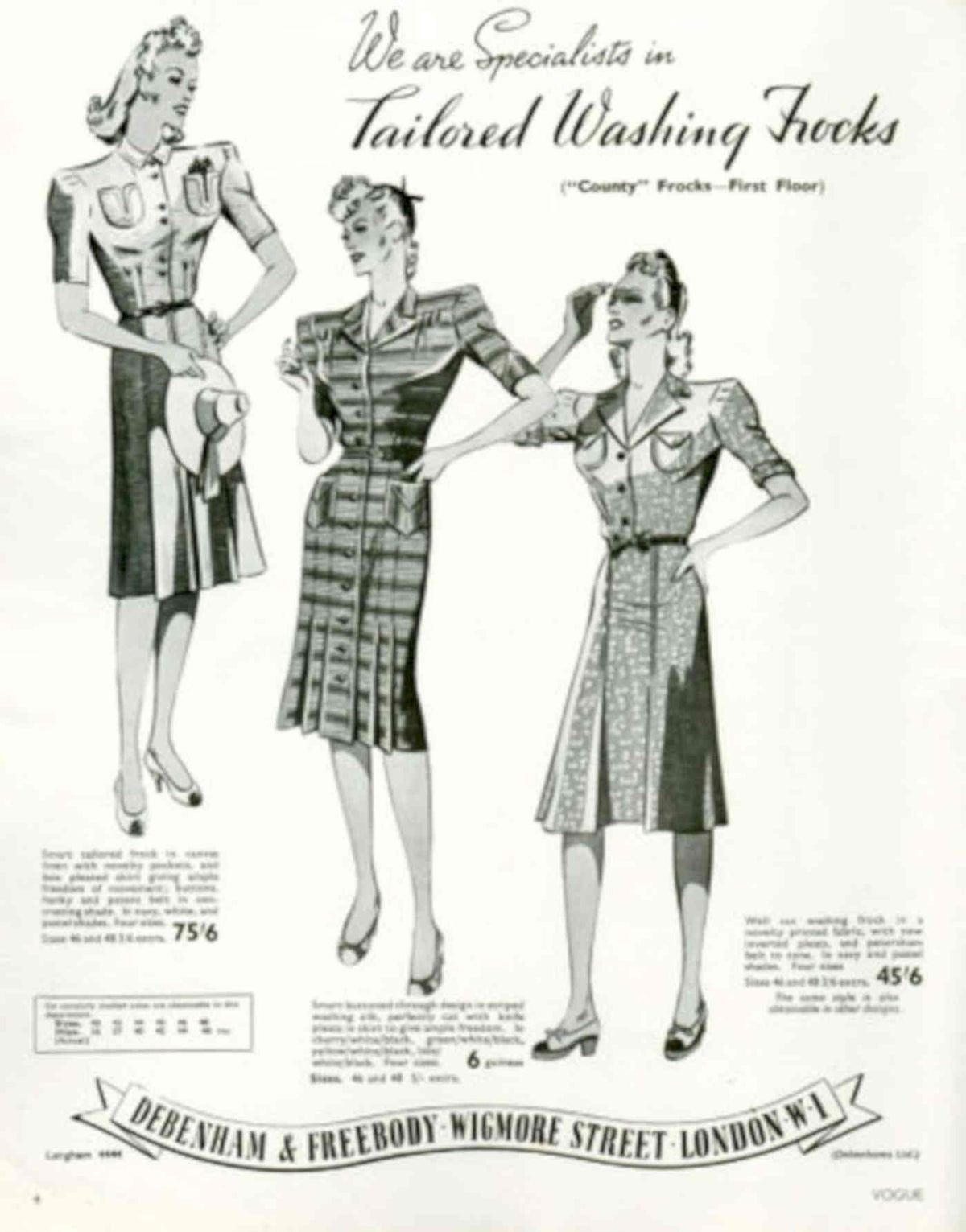 Vogue Frocks 1942 1940s Vintage Retro Advert Poster