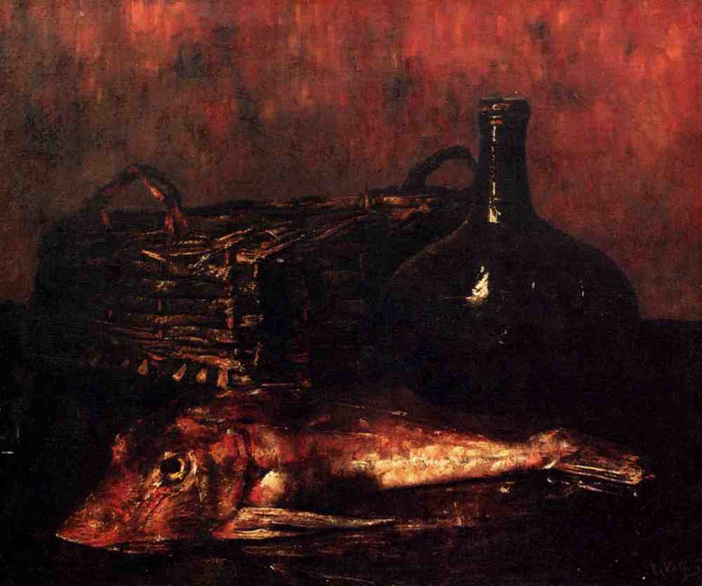 Vollon Antoine A Still Life With A Fish A Bottle And A Wicker Basket A4 Photo Print