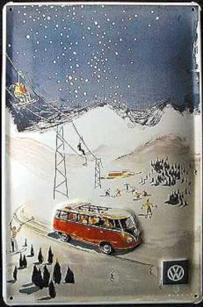 Vw Bus Ski Vintage Retro Advert Ads A4 Photo Print