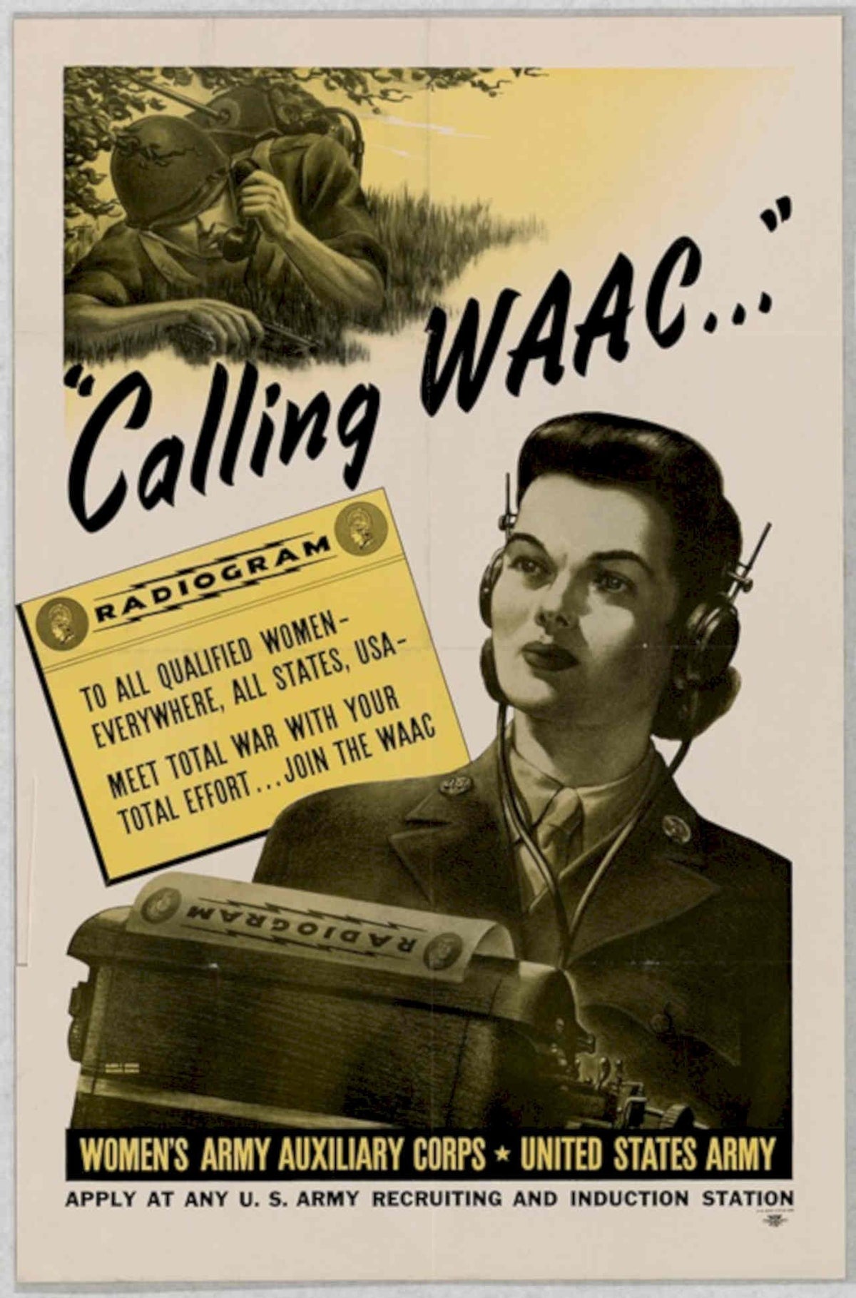 Waac Radiogram Soldiers American World War II Advert Poster