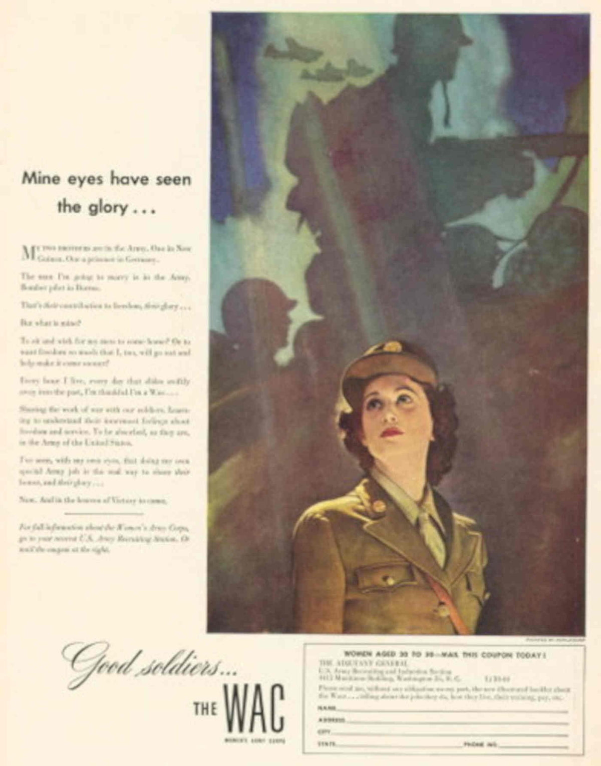 Wac Airplane Women 1940s Vintage Retro Advert Poster