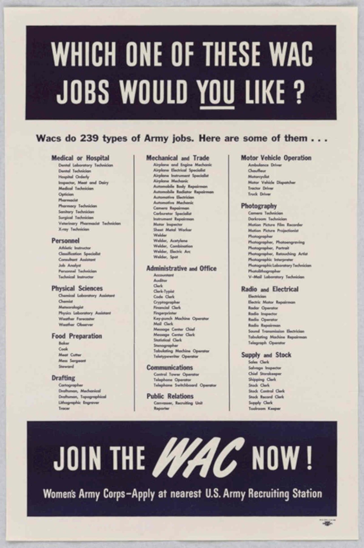 Wac Army Jobs 3 American World War II Advert Poster