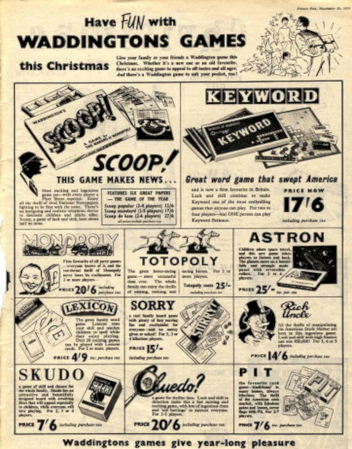Waddington Games Box 1950s Vintage Retro Advert Poster