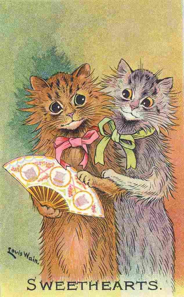 Wain Louis 1860 1939 Postcard Cats with fan A4 Photo Print