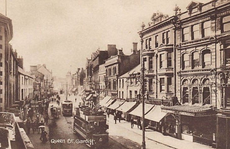 Wales Cardiff Queen St Vintage A4 Photo Print