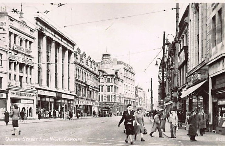 Wales Cardiff Queen Street From West Vintage A4 Photo Print