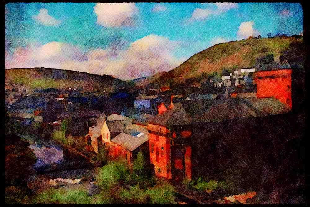 Wales UK GB 095013 The Rhondda Valley, Pontypridd A4 Limited Edition Watercolour Print