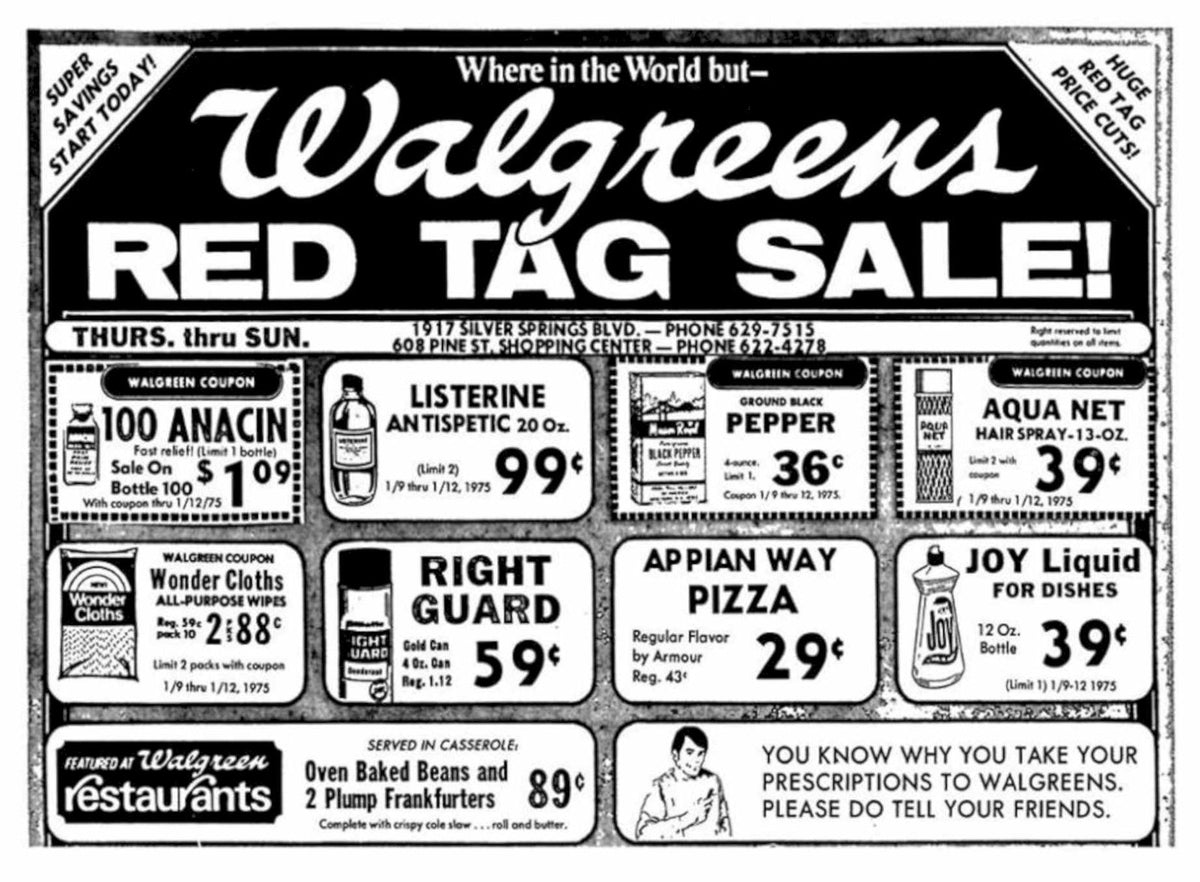Walgreens Red Tag Newspaper Vintage Retro Advert Poster