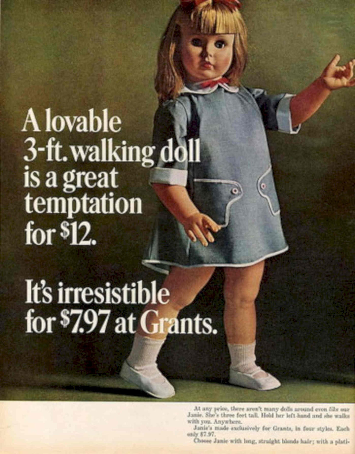 Walking Doll Janie 1950s Vintage Retro Advert Poster