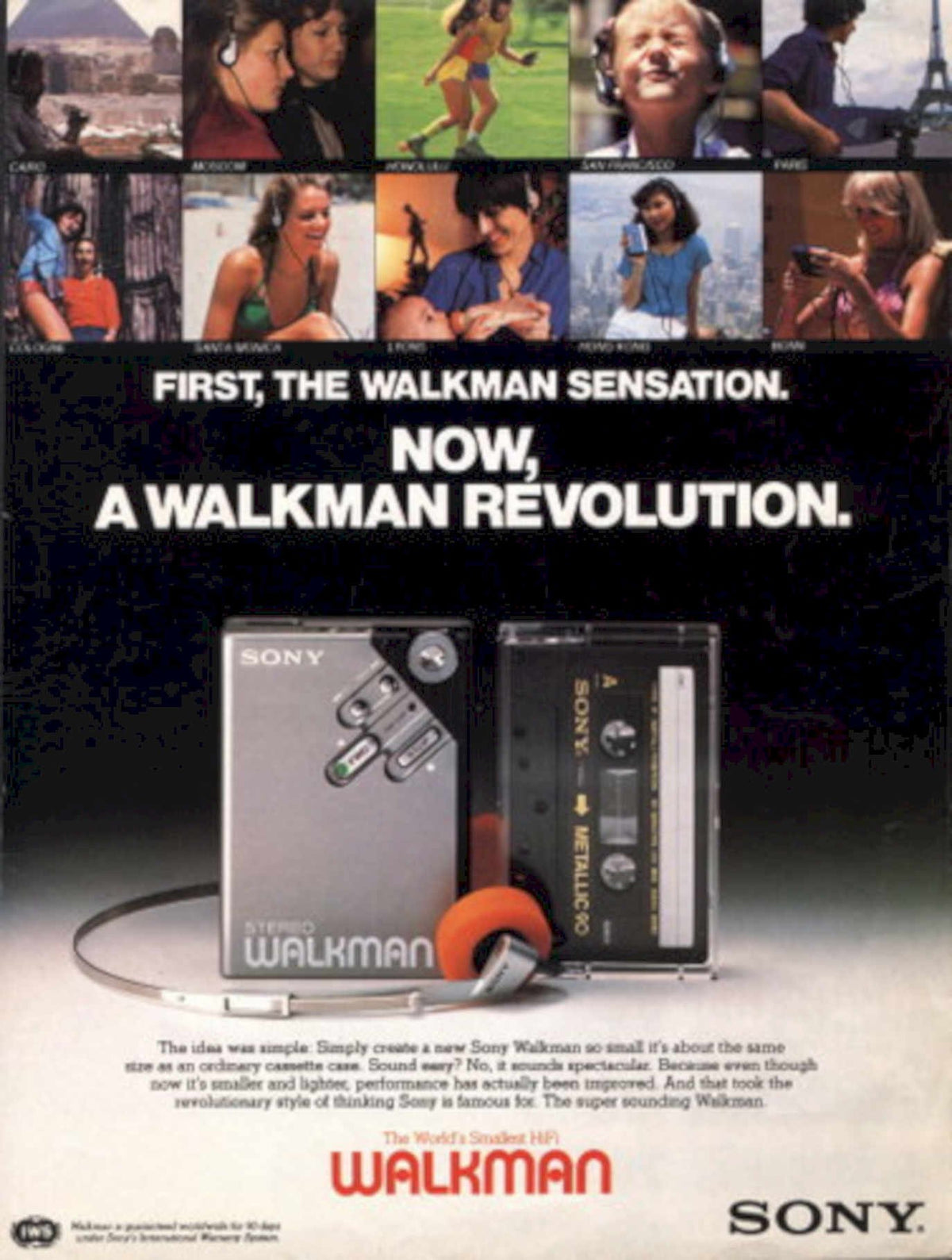 Walkman Sensation Revolution 1980s Vintage Retro Advert