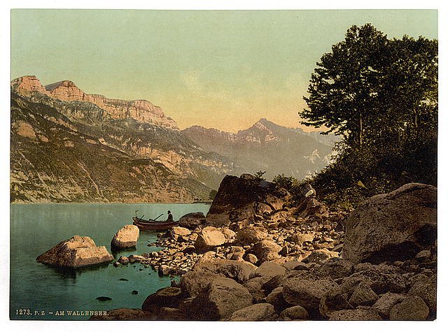 Wallenstadt Lake Alpine landscape St Gall Vintage A4 Photo Print