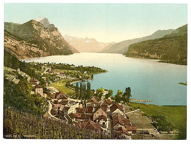 Wallenstadt Lake Weesen St Gall Vintage A4 Photo Print