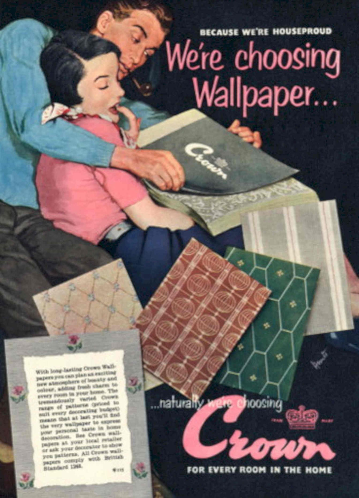 Wallpaper Crown Samples 1950s Vintage Retro Advert Poster