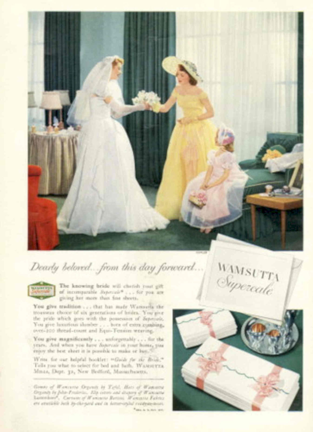 Wamsutta Wedding Scene 1940s Vintage Retro Advert Poster
