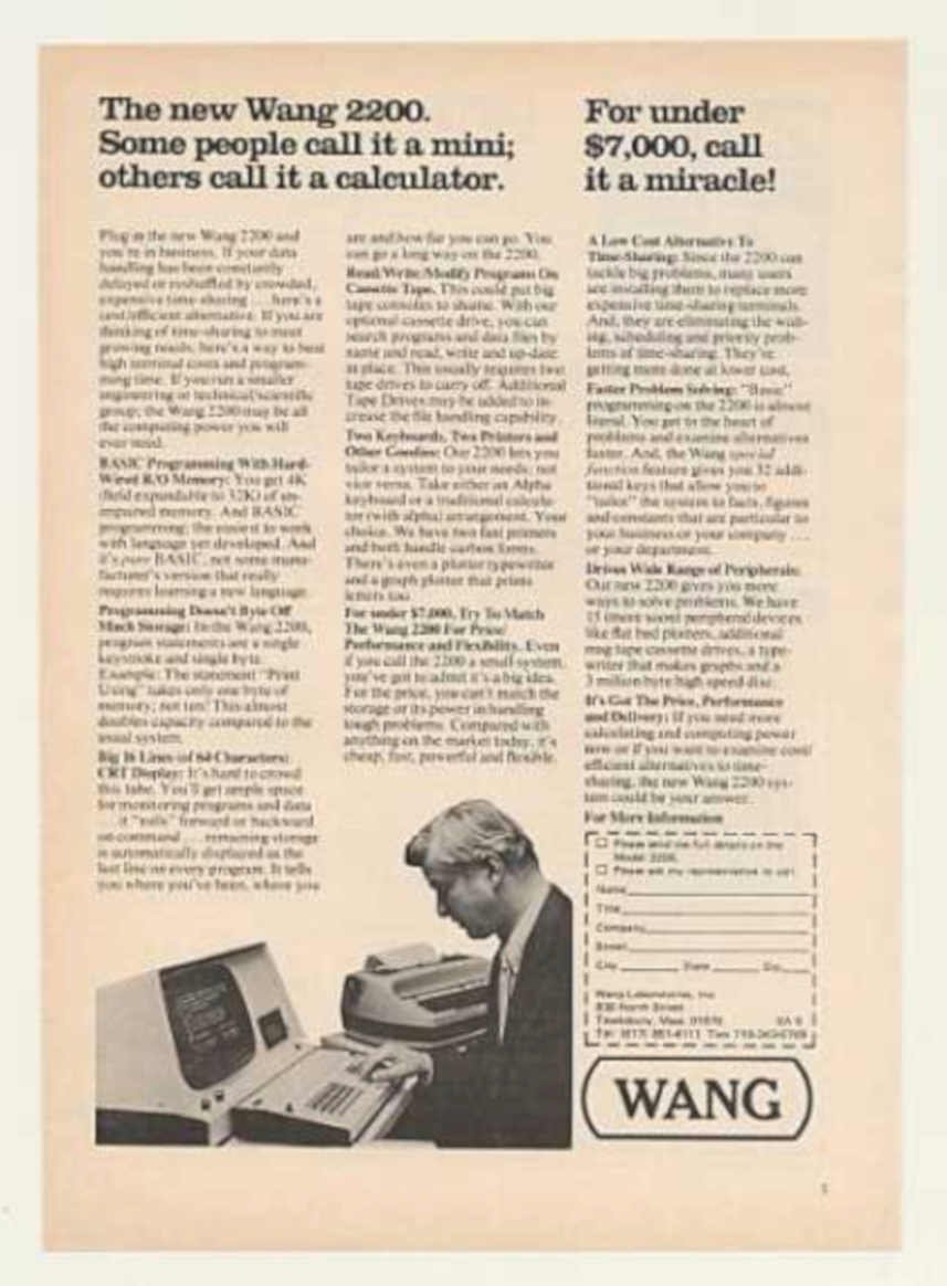 Wang 2200 Computer Vintage Retro Advert Ads A4 Photo Print