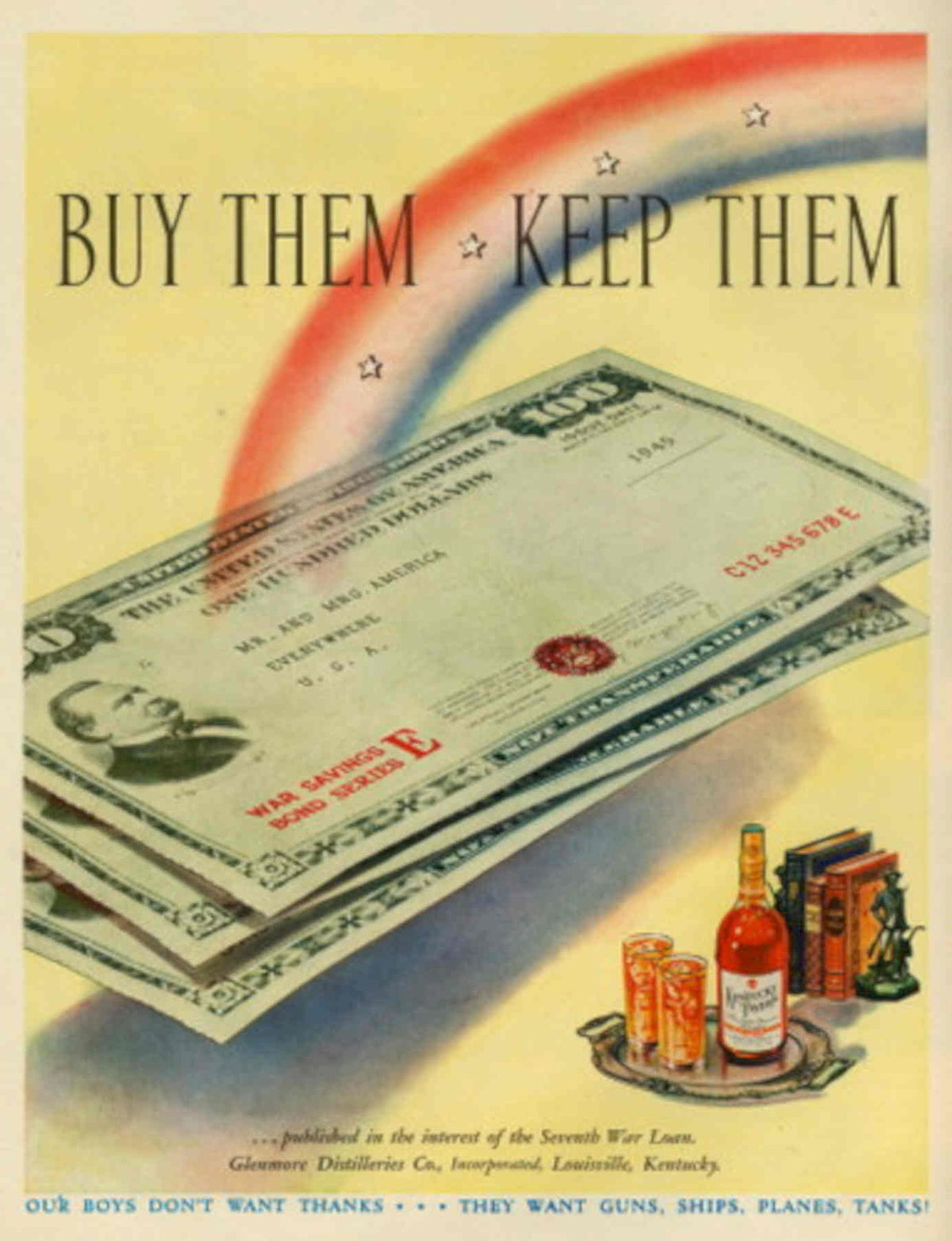 War Bonds Rainbow 1940s Vintage Retro Advert Poster