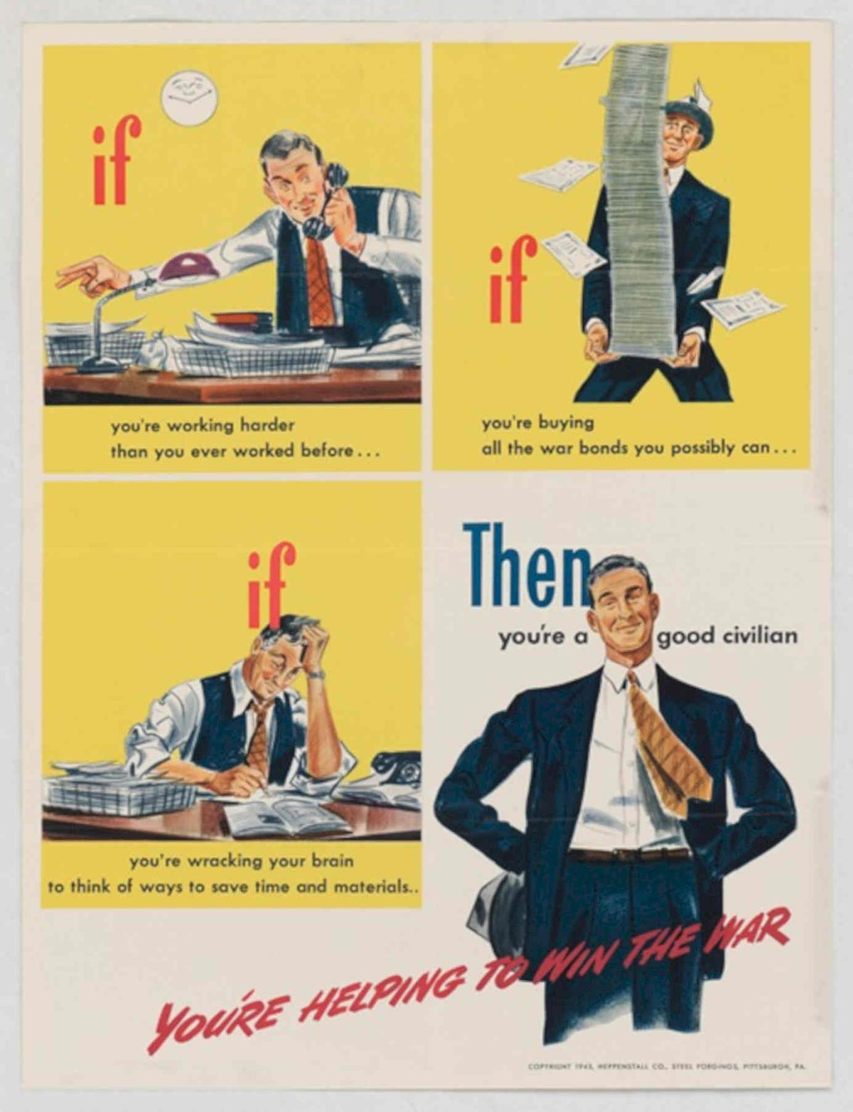 War Civilians Men American World War II Advert Poster