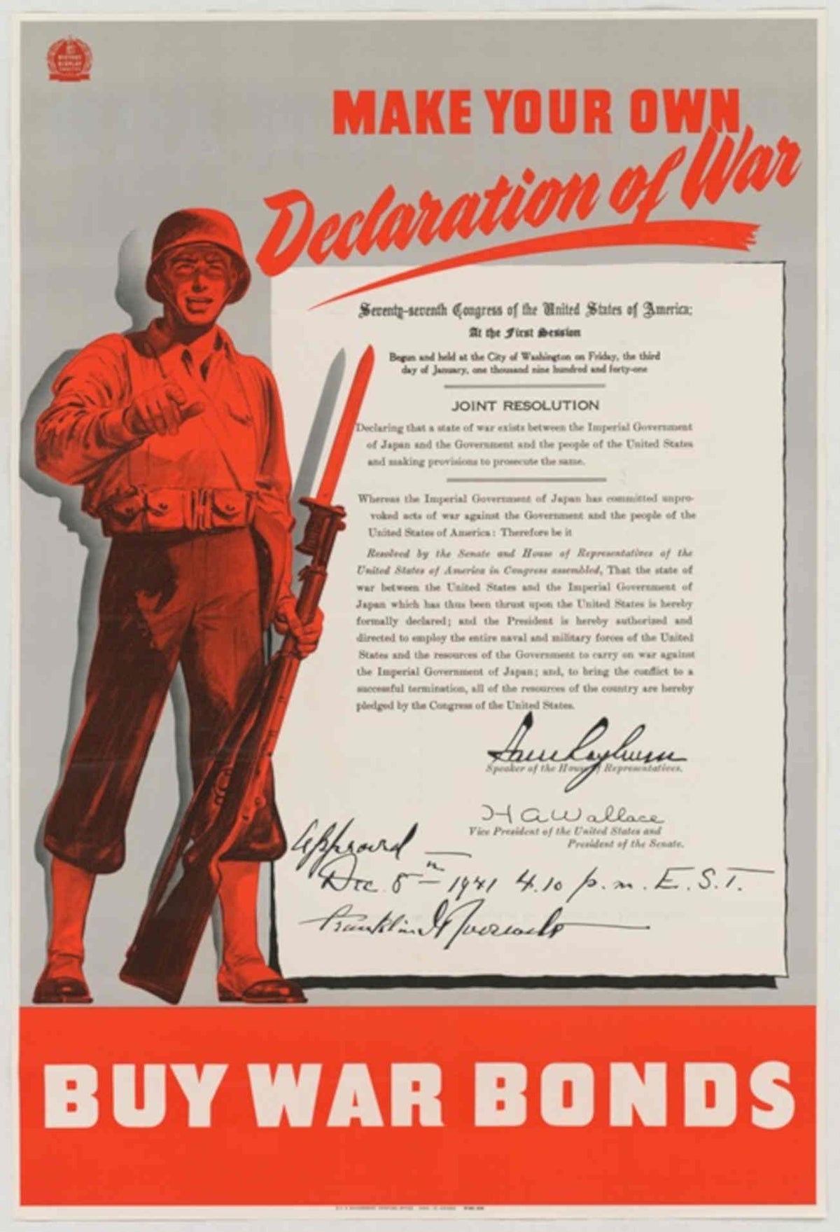 War Declaration Roosevelt American World War II Advert Poster