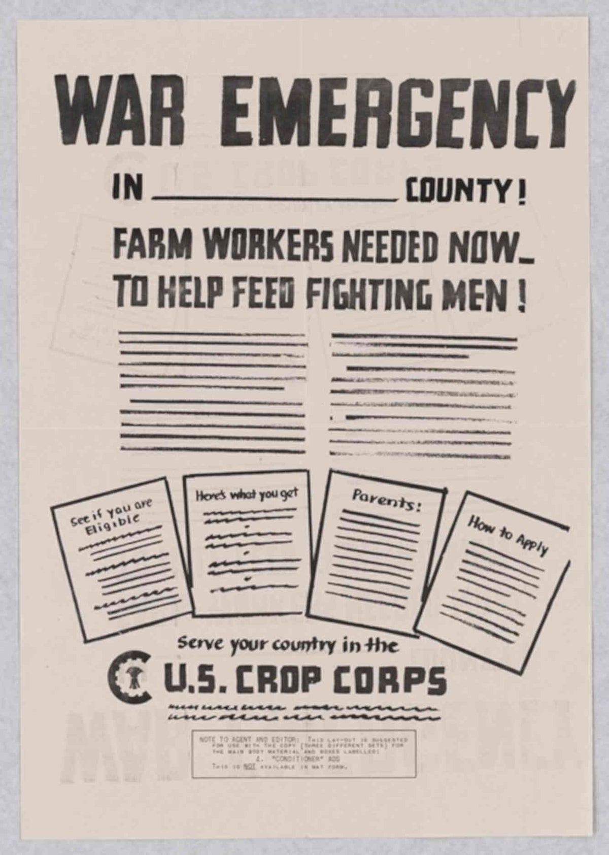 War Emergency Crop American World War II Advert Poster