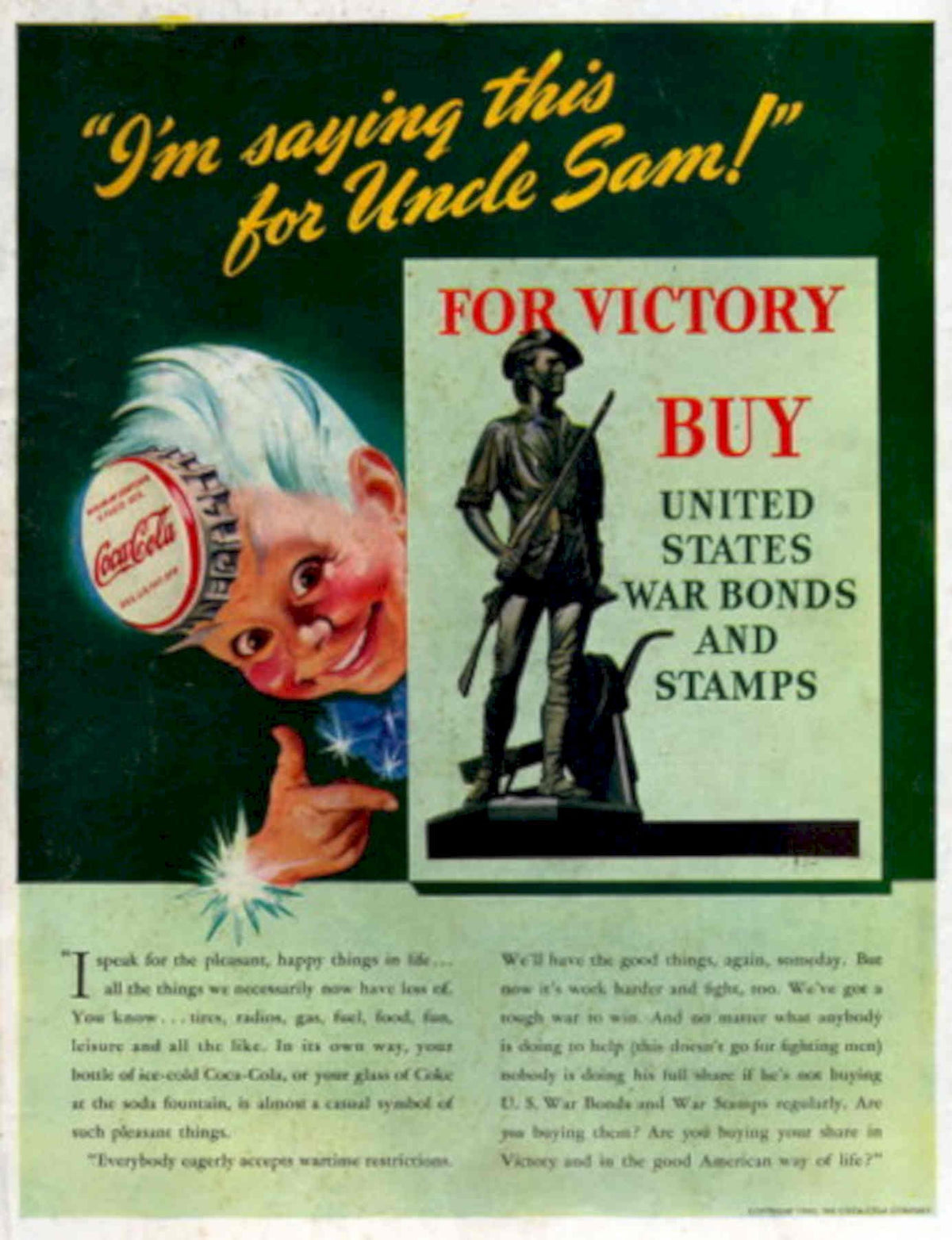 War Soldier Coke 1940s Vintage Retro Advert Poster