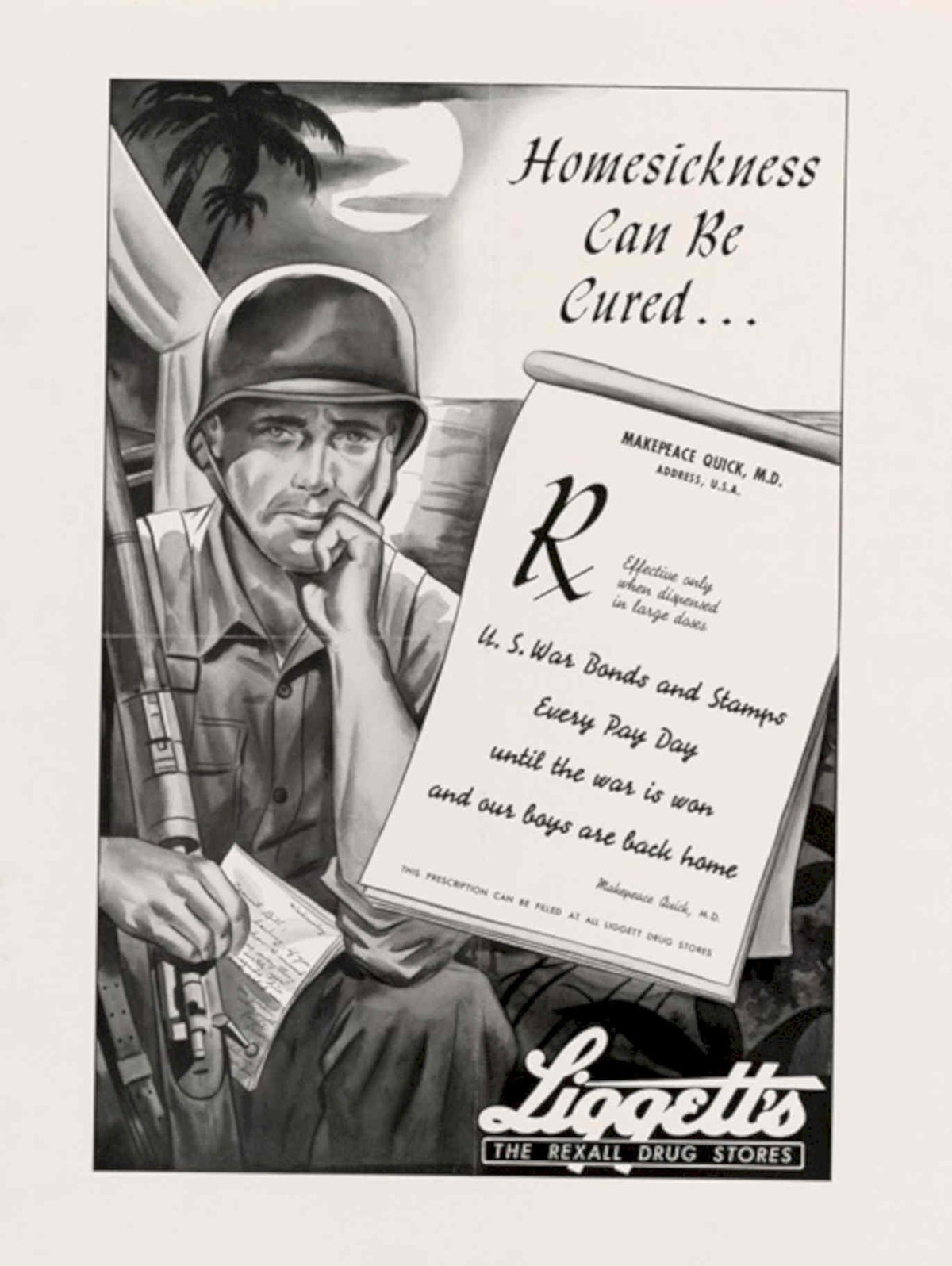 War Soldier Rexall American World War II Advert Poster