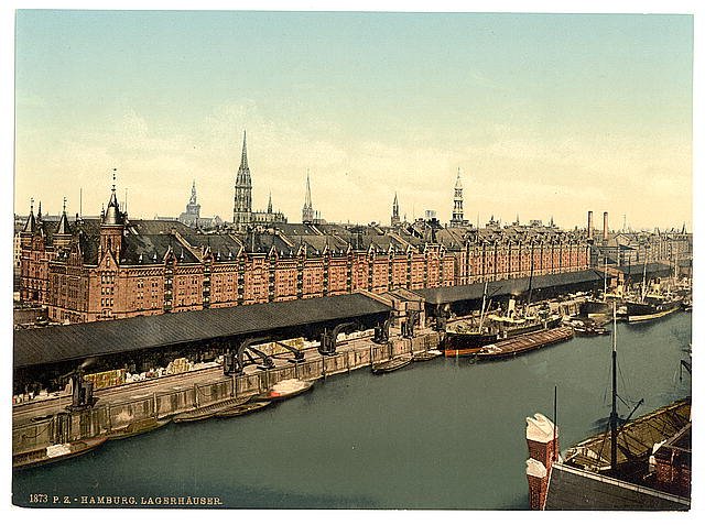 Warehouses at docks Hamburg Vintage A4 Photo Print