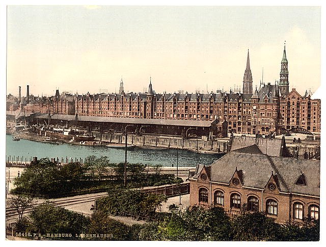 Warehouses at docks II Hamburg Vintage A4 Photo Print