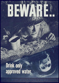 Warning Water Skull Vintage Retro Advert Poster A4 Photo Print