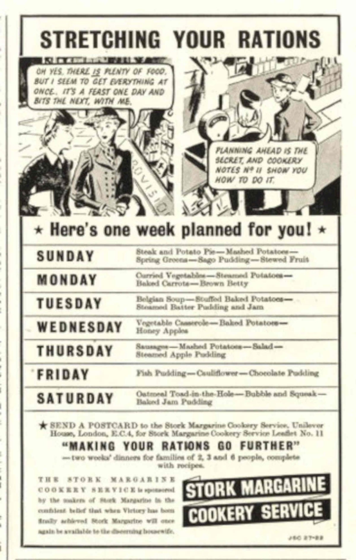 Wartime Rations Menu 1940s Vintage Retro Advert Poster
