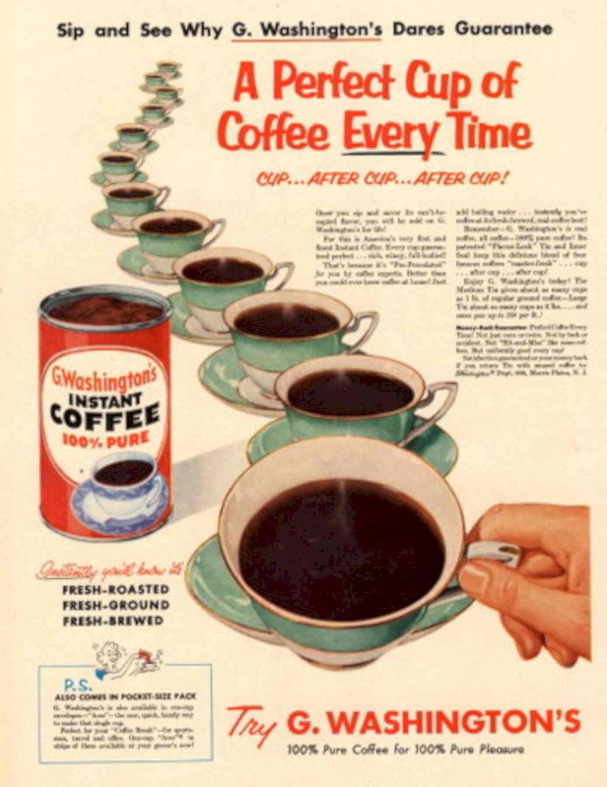 Washington Coffee Cups 1950s Vintage Retro Advert Poster