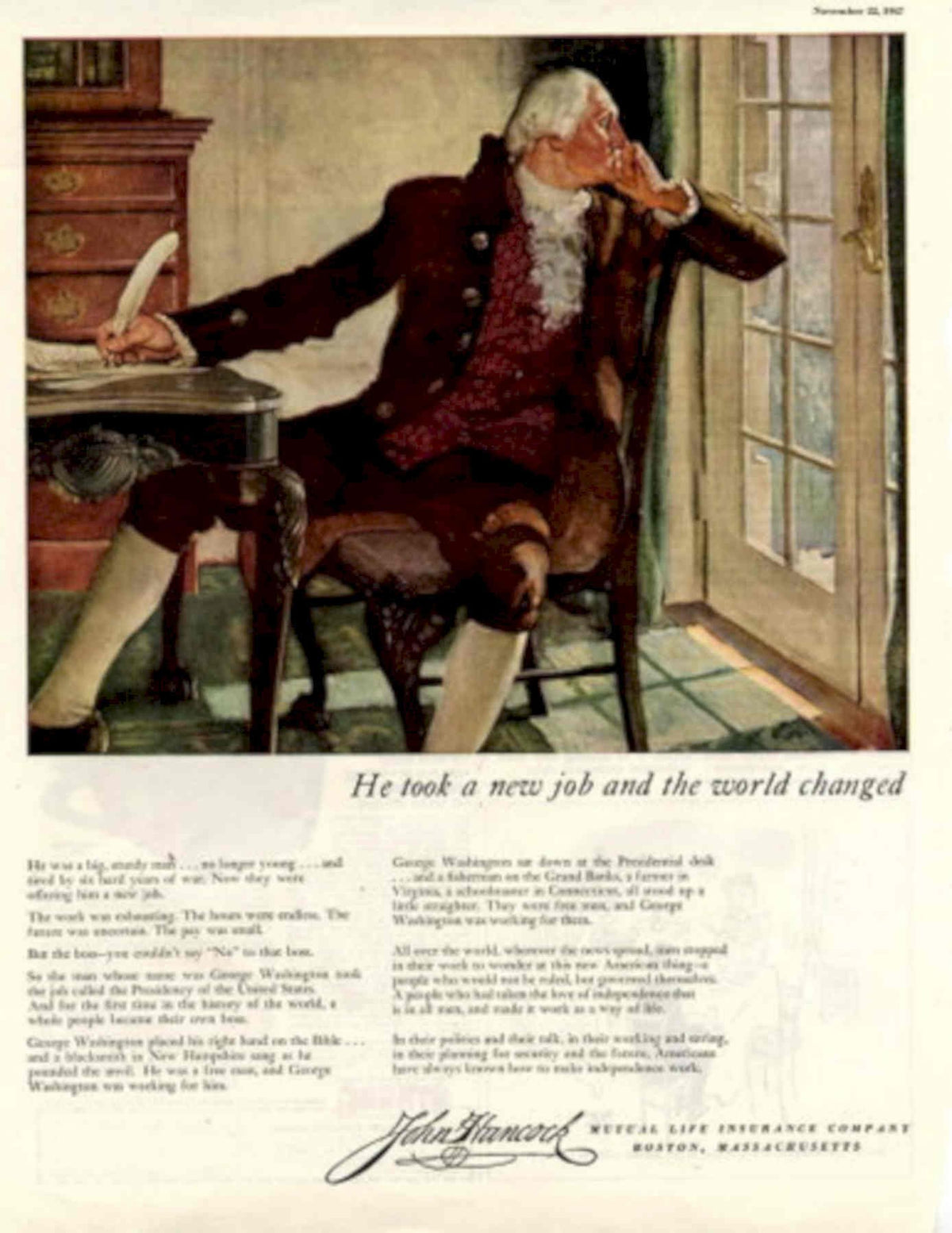 Washington Hancock Insurance 1940s Vintage Retro Advert Poster