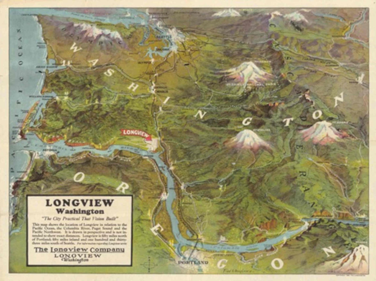 Washington Longview Map Vintage Retro Advert Poster